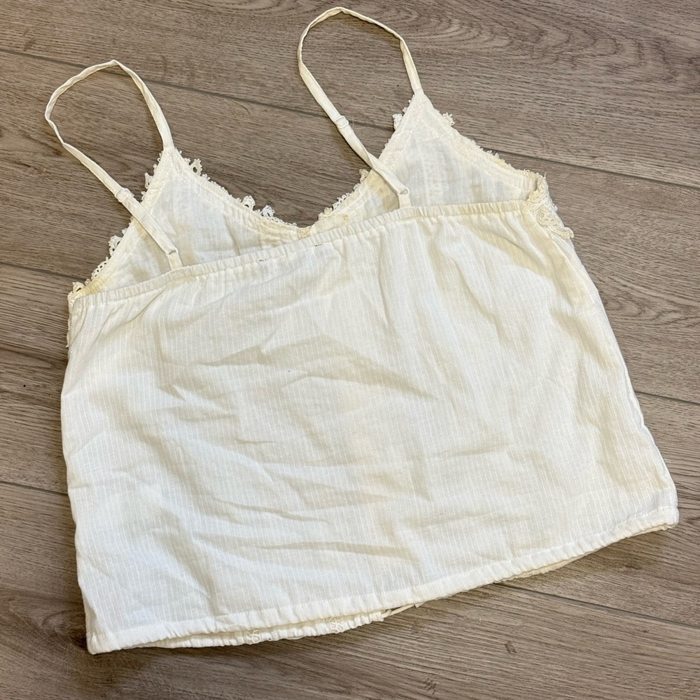 Black Tape Boho Romantic Lace Trim Button-Front Ivory Cotton Cami Top Sz.S - Picture 2 of 8